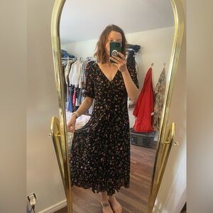Ganni Black Floral V-Neck Midi Maxi Dress